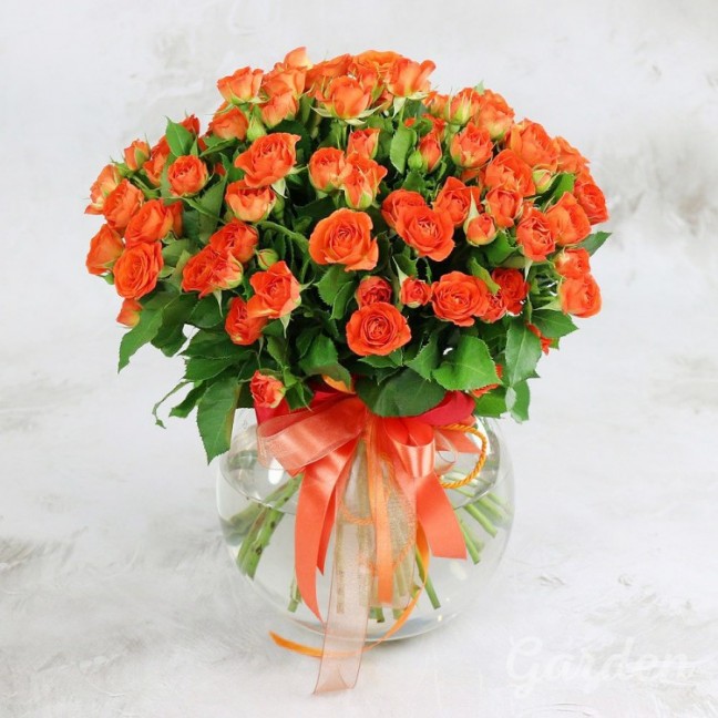 25 оранжевых кустовых роз
